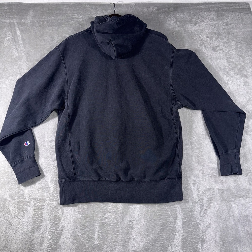 Champion Men's Faded Black Gym Hoodie Embroidered Knit Logo Spell Out Size L - Picture 8 of 8